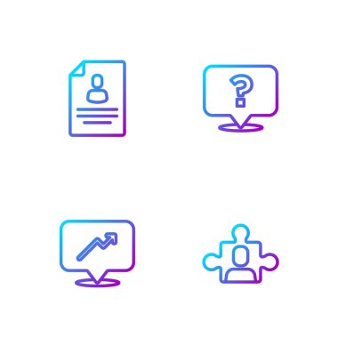 Çizgi Proje Ekibi tabanı, Grafik, çizelge, çizelge, Özgeçmiş ve Soru işareti. Renk simgeleri. Vektör.