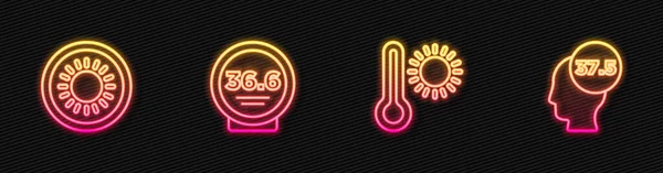Set Line Meteorologie Thermometer Sonne Medizin Und Hohe Menschliche Körpertemperatur — Stockvektor