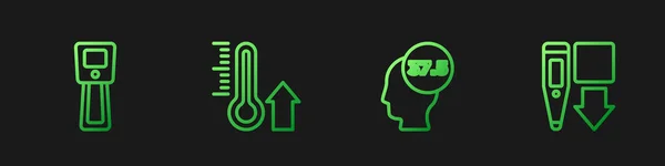 Set Line Alta Temperatura Del Cuerpo Humano Termómetro Digital Meteorología — Archivo Imágenes Vectoriales
