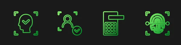 Set Line Digitaal Deurslot Gezichtsherkenning Vingerafdruk Gradiënt Kleurpictogrammen Vector — Stockvector