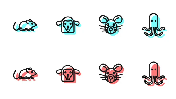 Set Line Rat Head Sheep Octopus Icon Вектор — стоковый вектор