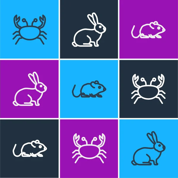 Stel Lijn Krab Rat Konijn Pictogram Vector — Stockvector