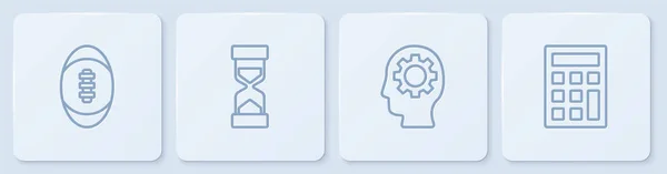 ラインアメリカンフットボールボールを設定し 内側のギアで頭 古い砂時計と計算機 白い四角形のボタン ベクトル — ストックベクタ