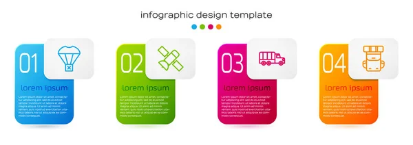 设置线盒在降落伞 军用卡车和远足背包飞行 业务信息模板 — 图库矢量图片