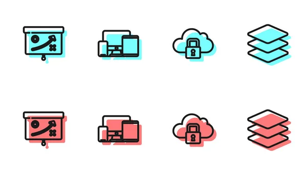 Establecer Línea Bloqueo Computación Nube Concepto Estrategia Planificación Monitor Móvil — Archivo Imágenes Vectoriales