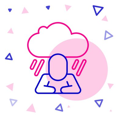 Beyaz arkaplanda çizgi depresyonu ve hayal kırıklığı simgesi izole edildi. Depresif ruh hali olan bir adam. Akıl sağlığı sorunları. Renkli taslak konsepti. Vektör.