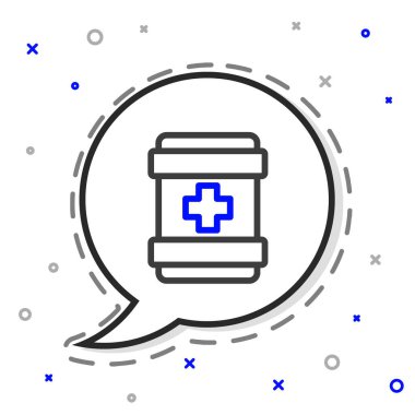 İlk yardım çantası simgesi beyaz arkaplanda izole edildi. Haçlı sağlık kutusu. Acil durumlar için tıbbi ekipman. Sağlık sigortası konsepti. Renkli taslak konsepti. Vektör.