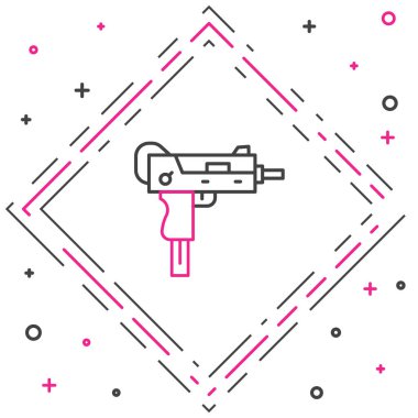 Beyaz arkaplanda UZI hafif makineli tüfek simgesi izole edildi. Otomatik silah. Renkli taslak konsepti. Vektör.