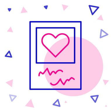 Çizgi boş fotoğraf çerçeveleri ve beyaz arkaplanda izole edilmiş kalp simgesi. Sevgililer Günü sembolü. Renkli taslak konsepti. Vektör.