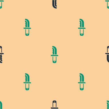 Yeşil ve siyah askeri bıçak ikonu bej arka planda pürüzsüz desen izole etti. Vektör.