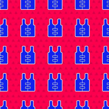 Mavi Hayat ceketi ikonu kırmızı arka planda izole edilmiş kusursuz desen. Can yeleği ikonu. Olağanüstü bir spor. Spor malzemeleri. Vektör.