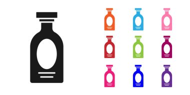 Beyaz arka planda izole edilmiş siyah alkol şişesi ikonu. Simgeleri renklendirin. Vektör.