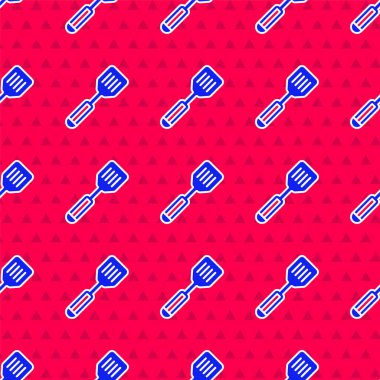 Mavi Spatula simgesi kırmızı arkaplanda izole edilmiş. Mutfak spatula ikonu. Barbekü spatula işareti. Barbekü ve ızgara aleti. Vektör.