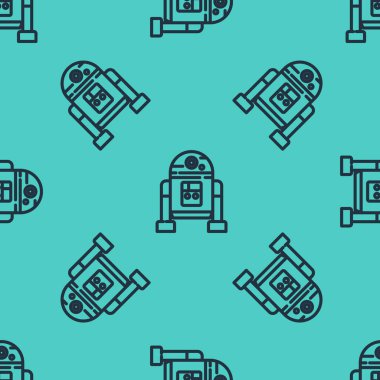 Siyah çizgi robot simgesi yeşil arka planda kusursuz deseni izole etti. Vektör.