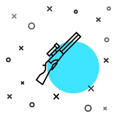 Beyaz arka planda siyah çizgi av silahı simgesi izole edildi. Av tüfeği. Rastgele dinamik şekiller. Vektör.