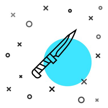 Beyaz arka planda siyah çizgili askeri bıçak ikonu var. Rastgele dinamik şekiller. Vektör.