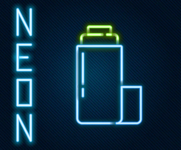 Gloeiende Neon Lijn Thermos Container Pictogram Geïsoleerd Zwarte Achtergrond Thermo — Stockvector