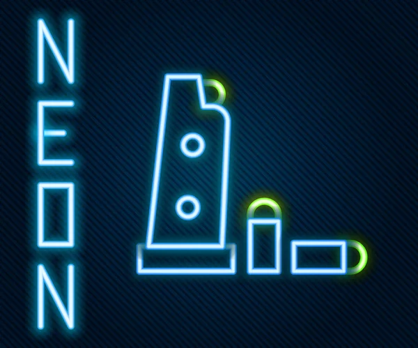 Glowing Neon Line Γεμιστήρα Όπλο Και Σφαίρες Εικονίδιο Απομονώνονται Μαύρο — Διανυσματικό Αρχείο