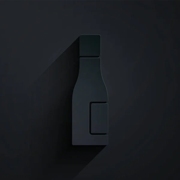 Papier Découpé Bouteille Icône Eau Isolée Sur Fond Noir Soda — Image vectorielle