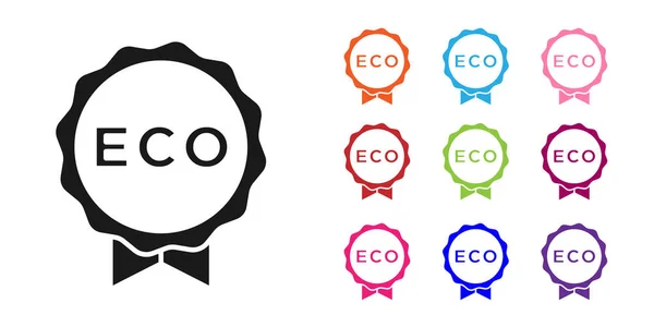 Bannière Noire Étiquette Étiquette Logo Pour Éco Vert Icône Nourriture — Image vectorielle