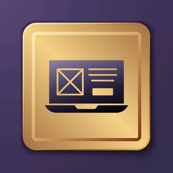 Icono Diseño Púrpura Aislado Sobre Fondo Púrpura Botón Cuadrado Dorado — Vector de stock
