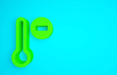 Yeşil Meteoroloji termometresi mavi arkaplanda izole edilmiş ikonu ölçüyor. Termometre termometresi sıcak ya da soğuk hava gösteriyor. Minimalizm kavramı. 3d illüstrasyon 3B canlandırma.