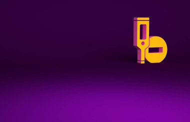 Tıbbi inceleme ikonu için turuncu tıbbi dijital termometre mor arka planda izole edildi. Minimalizm kavramı. 3d illüstrasyon 3B canlandırma.