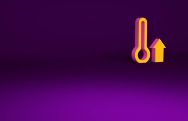 Mor arkaplanda izole edilmiş turuncu meteoroloji termometresi. Termometre termometresi sıcak ya da soğuk hava gösteriyor. Minimalizm kavramı. 3d illüstrasyon 3B canlandırma.