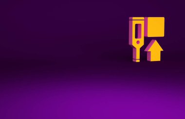 Tıbbi inceleme ikonu için turuncu tıbbi dijital termometre mor arka planda izole edildi. Minimalizm kavramı. 3d illüstrasyon 3B canlandırma.