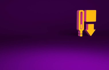 Tıbbi inceleme ikonu için turuncu termometre mor arka planda izole edildi. Minimalizm kavramı. 3d illüstrasyon 3B canlandırma.