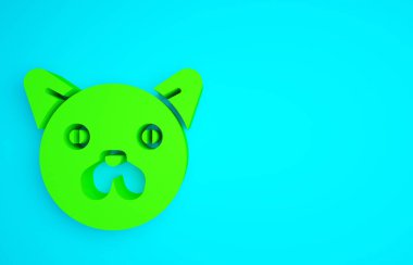 Yeşil Kedi simgesi mavi arkaplanda izole edildi. Hayvan sembolü. Minimalizm kavramı. 3d illüstrasyon 3B canlandırma.