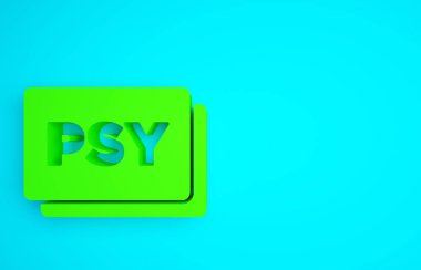 Yeşil Psikoloji ikonu mavi arkaplanda izole edildi. Psi sembolü. Akıl sağlığı konsepti, psikanaliz analizi ve psikoterapi. Minimalizm kavramı. 3d illüstrasyon 3B canlandırma.