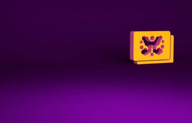 Mor arkaplanda turuncu Rorschach test simgesi izole edildi. Psikopat teşhis mürekkep lekesi testi Rorschach. Minimalizm kavramı. 3d illüstrasyon 3B canlandırma.