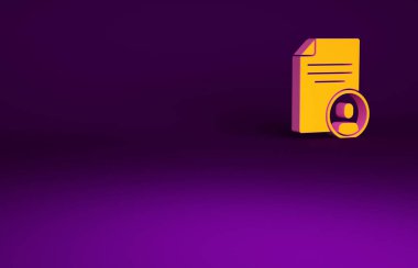 Mor arkaplanda izole edilmiş turuncu Devam simgesi. Özgeçmiş başvurusu. Profesyonel personel aranıyor. Personel analizi devam ediyor. Minimalizm kavramı. 3d illüstrasyon 3B canlandırma.