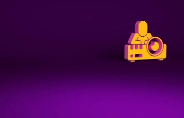 Portakal Sunumu, Film, Film, Medya Projektörü ikonu mor arkaplanda izole edildi. Minimalizm kavramı. 3d illüstrasyon 3B canlandırma.