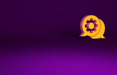 Mor arkaplanda izole edilmiş turuncu konuşma balonu sohbet simgesi. İleti simgesi. İletişim ya da yorum sohbet sembolü. Minimalizm kavramı. 3d illüstrasyon 3B canlandırma.