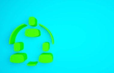 Yeşil Proje ekip taban simgesi mavi arkaplanda izole edildi. İş analizi ve planlama, danışmanlık, takım çalışması, proje yönetimi. Minimalizm kavramı. 3d illüstrasyon 3B canlandırma.