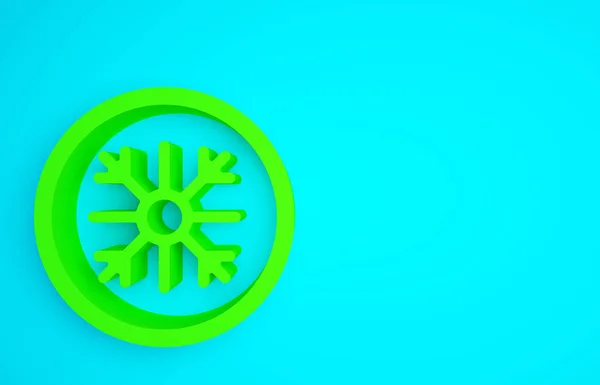 蓝色背景上孤立的绿色雪花图标 最低纲领的概念 3D渲染3D插图 — 图库照片