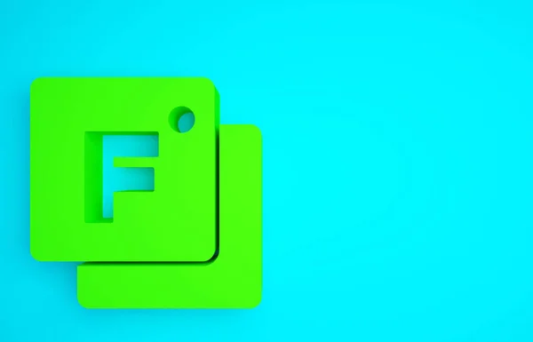 Green Fahrenheit icon isolated on blue background. Minimalism concept. 3d illustration 3D render.