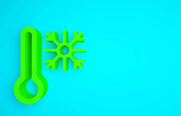 Groene Thermometer Met Sneeuwvlokje Pictogram Geïsoleerd Blauwe Achtergrond Minimalisme Concept — Stockfoto