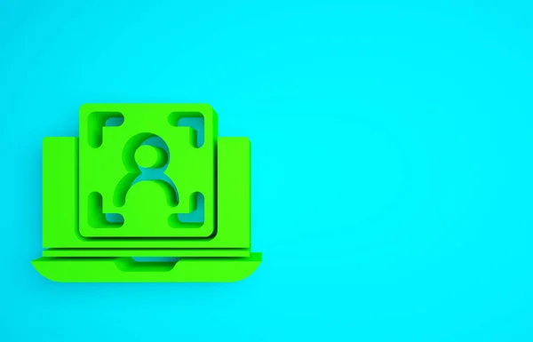 Зеленый Верх Иконкой Распознавания Лиц Синем Фоне Значок Сканера Распознавания — стоковое фото
