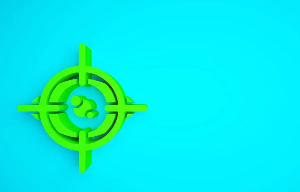 青の背景に隔離された緑の目のスキャンアイコン 目をスキャン 保安検査のシンボル サイバー サイン 最小限の概念 3Dイラスト3Dレンダリング — ストック写真