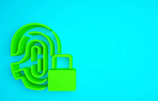 Πράσινο Δακτυλικό Αποτύπωμα Εικονίδιο Κλειδώματος Που Απομονώνεται Μπλε Φόντο Εικονίδιο — Φωτογραφία Αρχείου