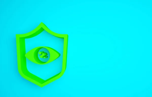 Green Shield Augenscansymbol Isoliert Auf Blauem Hintergrund Augen Abtasten Sicherheitsüberprüfungssymbol — Stockfoto