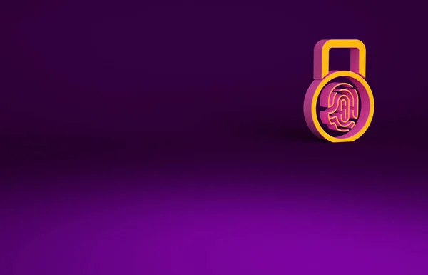 Huella Dactilar Naranja Con Icono Bloqueo Aislado Sobre Fondo Púrpura — Foto de Stock
