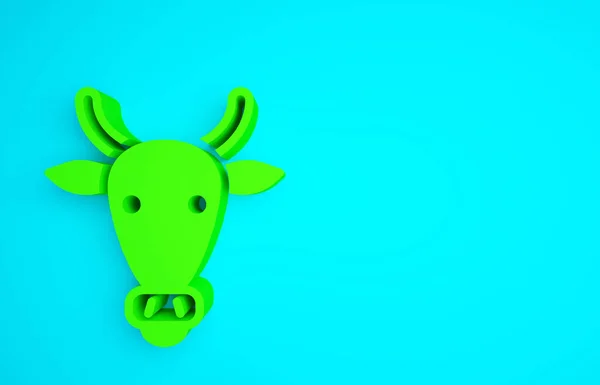 Icône Tête Vache Verte Isolée Sur Fond Bleu Concept Minimalisme — Photo