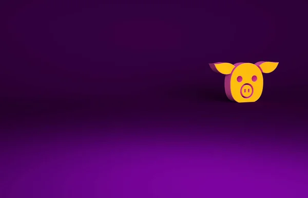 Иконка Orange Pig Выделена Фиолетовом Фоне Символ Животного Концепция Минимализма — стоковое фото