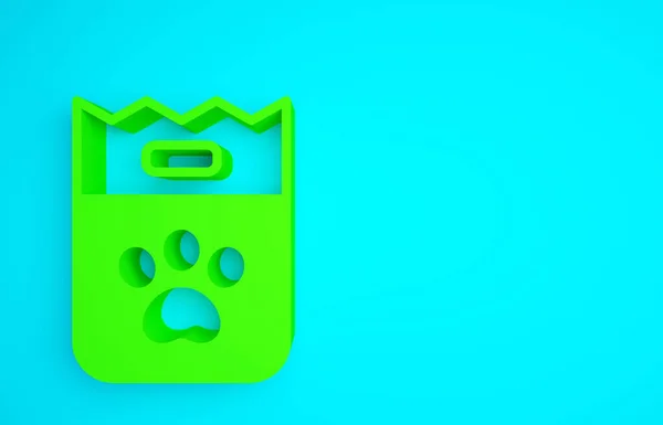 Πράσινη Τσάντα Τροφίμων Για Εικονίδιο Του Σκύλου Απομονώνονται Μπλε Φόντο — Φωτογραφία Αρχείου