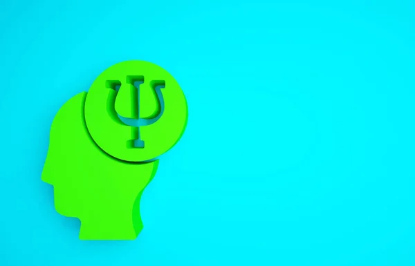 Green Psychology Icon Isolated Blue Background Psi Symbol Mental Health — Stock Photo, Image