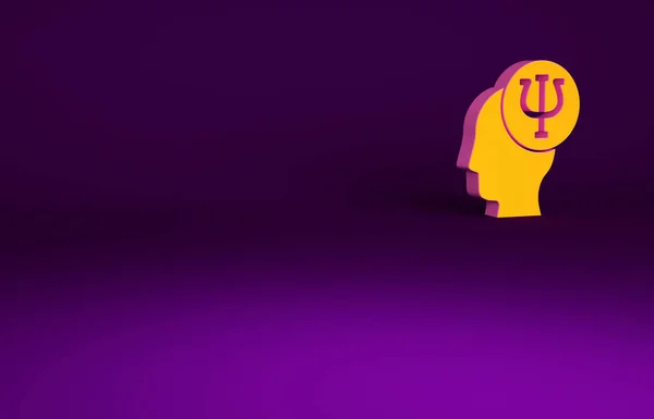 紫色の背景に隔離されたオレンジの心理学アイコン Psiのシンボル 精神保健の概念 精神分析と精神療法 最小限の概念 3Dイラスト3Dレンダリング — ストック写真